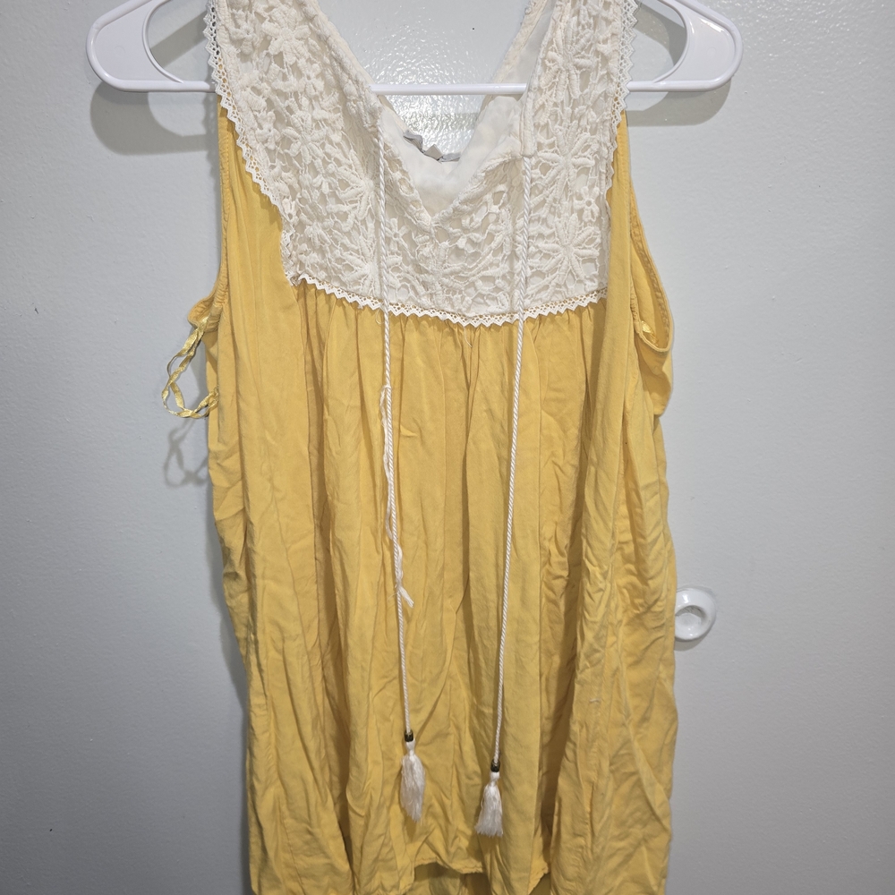 Yellow Lace Trim Women's Top